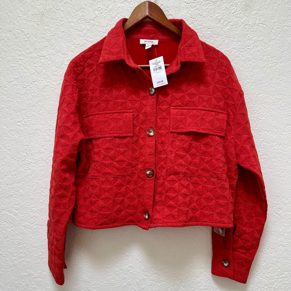 Privy Privately Privileged Baked‎ Apple Red Cropped Textured Quilted Jacket XS